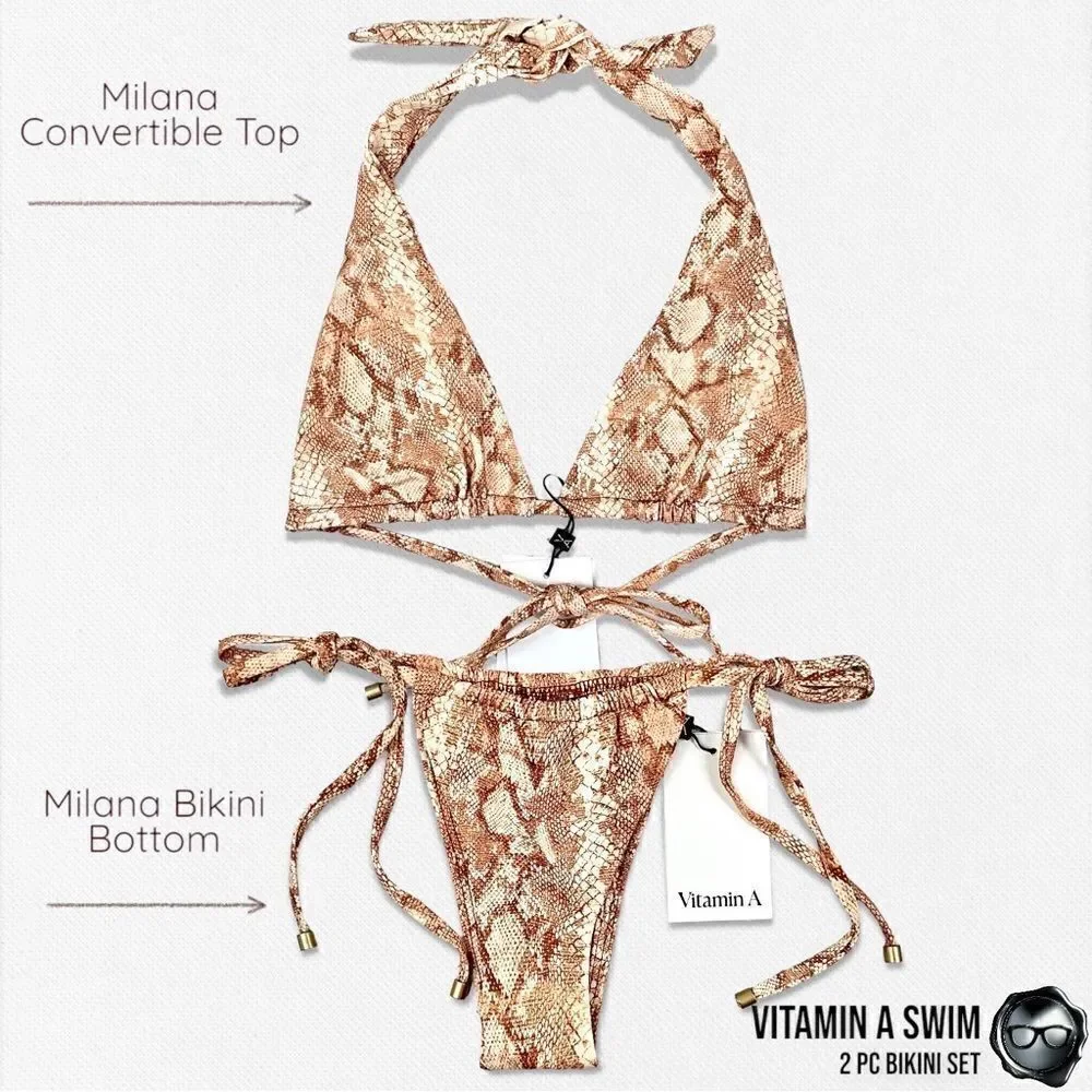 VITAMIN A SWIM MILANA 2-PIECE BRAZILIAN BIKINI SET IN LTD EDITION SAND SNAKE NEW